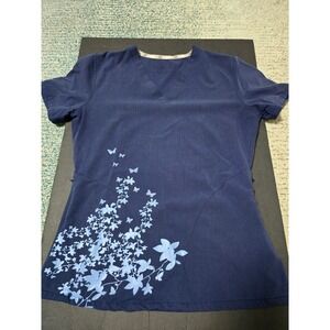 2 New Balance Women Scrub Butterfly/Floral Accents side zip pockets blue/red (A)